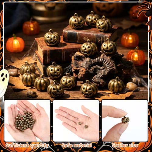 Civaner 50 Pcs Halloween Mini Brass Figurine Miniature, Scary Pumpkin