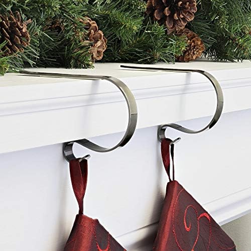 Haute Decor The Original MantleClip® Stocking Holder - 2 Pack (Antique Brass) - for Mantels up to 3 inches Thick