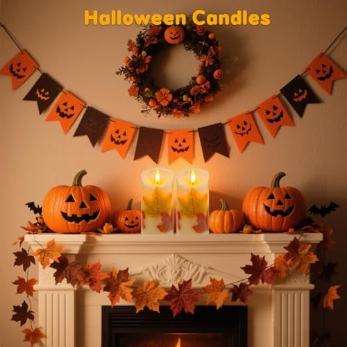 Maple Leaves Flameless Candles Set of 2, Fall Candles with Remote & Timer