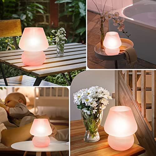 ONEWISH Mushroom Lamp Cute Table Lamp for Bedroom Nightstand Soft Light Pink, Small Glass Nightlight Stepless Dimmable