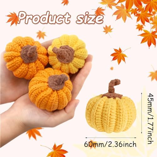 DUQGUHO Orange Pumpkin Decor Crochet Small Decorative Pumpkins Knitted Gift Mantel Thanksgiving Table Decorations 5 Pcs