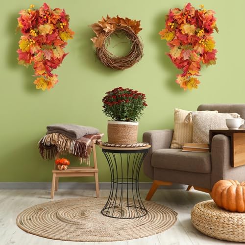 RECUTMS Fall Leaves Hanging Plant Artificial Fall Leaves Garland with Berry