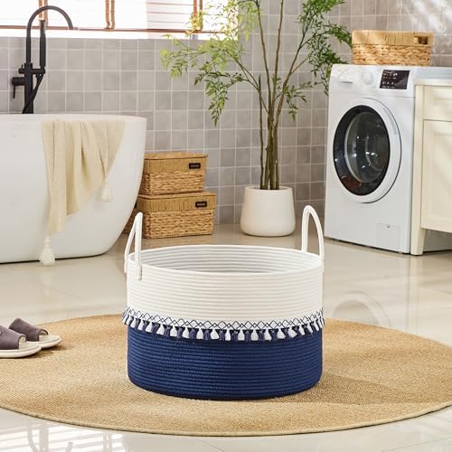 KAKAMAY Large Blanket Basket with Handles, Storage Basket for Living Room