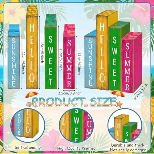 Lineshading 4 Pcs Summer Table Decoration Wooden Book Hawaii Beach Sign
