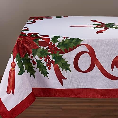 Kadut Christmas Ribbon Tablecloth (70 x 120 Inch) for 8 Foot Rectangle Tables, Heavy Duty Fabric, Stain Proof Xmas Ribbon Table Cloth for Harvest, Holiday, and Fall, & Christmas Dinner.