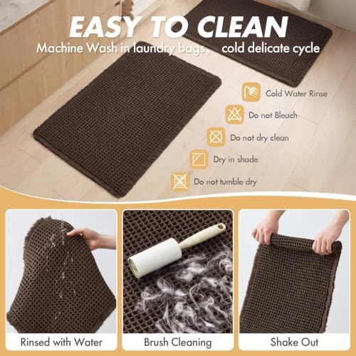 MIULEE Set of 2 Waffle Bathroom Rugs Chocolate Bath Mat 17"x24"+17"x48"