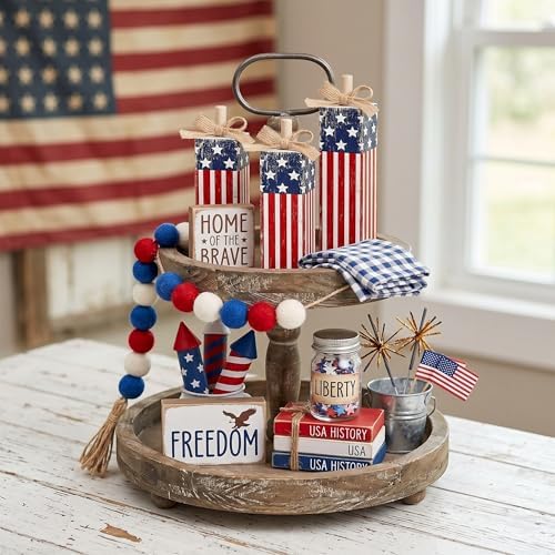 Redbaker 3 Pcs 4th of July Table Decor, Patriotic American Flag Centerpiece