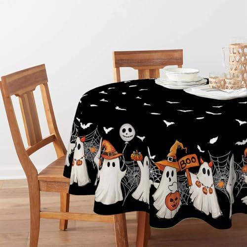 Horaldaily Halloween Tablecloth 70 x 70 Inch Round Black Bat Ghost Pumpkin