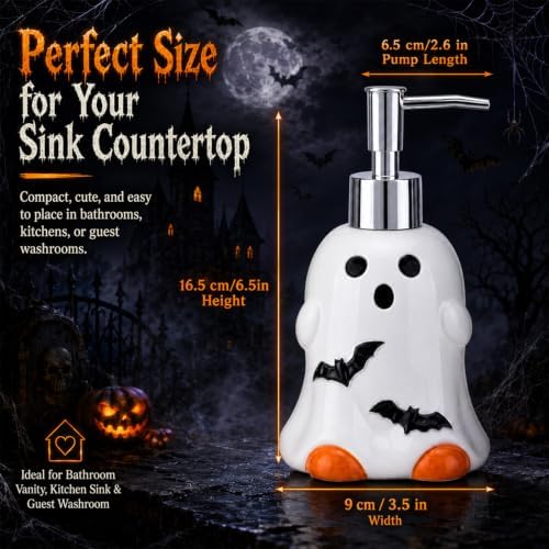 Potchen Ghost and Bat Soap Dispenser Ceramic Pump Bathroom Decor