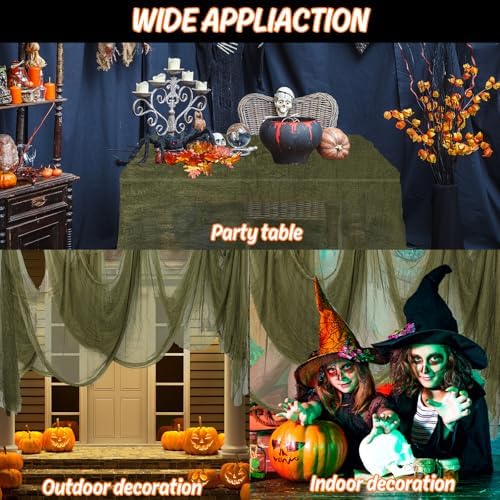 Whaline Halloween Olive Green Creepy Cloth 500 x 87 Inch Spooky Gauze Clothes Halloween Scary Decoration for Haunted Houses Party Supplies Indoor Outdoor