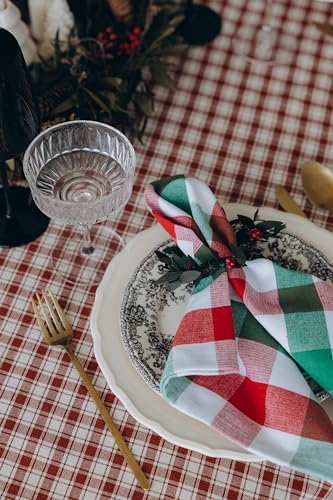 Christmas Cloth Dinner Napkins - 12 Pack, 20"x20", 100% Cotton Red, Green and White Holidays Theme Dinner Napkins - Reusable and Washable Napkins for Christmas Parties and Decoration (12 Pack)