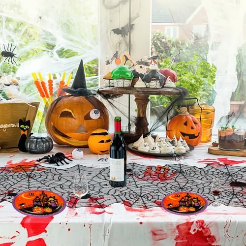 Halloween Table Runner 2pcs Spiderweb Table Runner Black Lace Spider Web Table Runners for Halloween Table Decor Lace Runner for Tables Dinning Tables Centerpiece Kitchen Dining Decoration 18x73 Inch