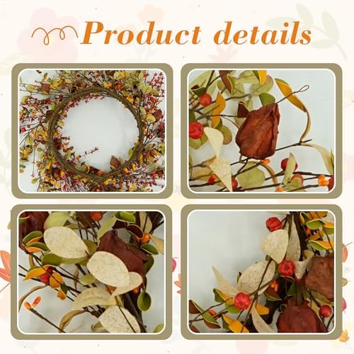 YNYLCHMX 20" Fall Wreath for Front Door, Eucalyptus and Berry Decor
