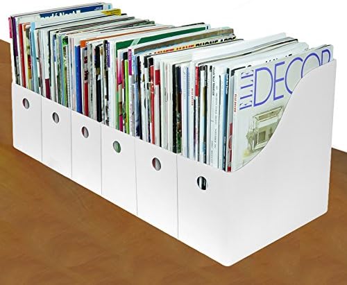 Evelots Magazine File Holder -Set of 6 White - Office Desk Organizer - Sturdy Cardboard - New Upgraded Double Front