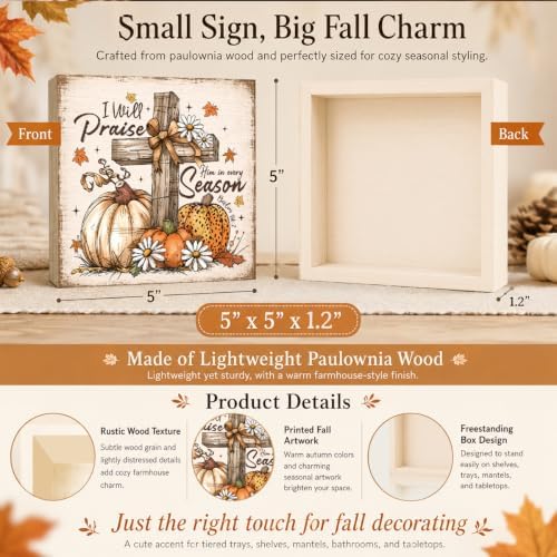 Fall Decorations for Home Christian Cross Pumpkin Wood Sign Fall Decor