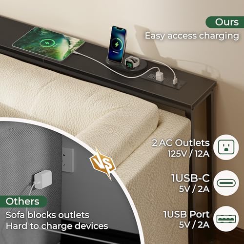 SUPERJARE 102.4 inch Narrow Behind Couch Table with Charging Stations