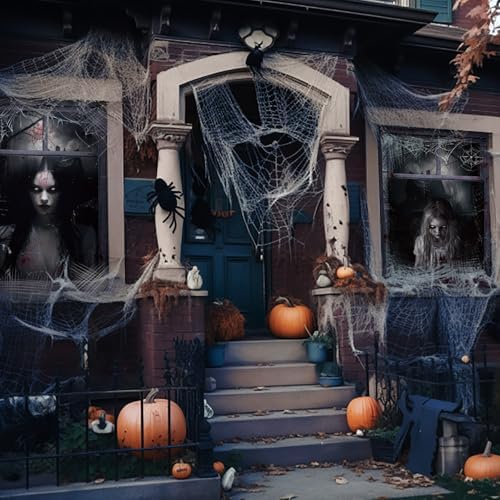 Newwiee 2 Pcs Scary Halloween Curtain Window Silhouette Cover Female Ghost