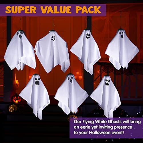 JOYIN 7 Pcs Halloween Hanging Ghost Decorations Outdoor, 19.6” Flying White Ghosts Decor for Halloween Tree Front Yard Patio Lawn Garden Party and Holiday Décor