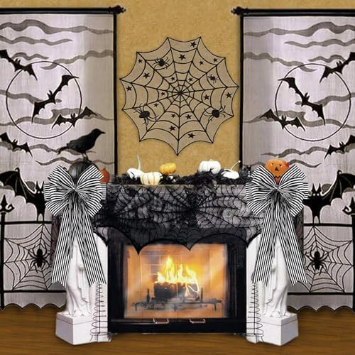 Hongsome 2 Pack Black White Stripe Halloween Fall Bows for Wreaths,12”x20”Black and White Christmas Decorations Bow for Tree Topper Gothic Spooky Holiday Birthday Party Wall Home Front Door