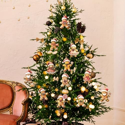 24 Pcs Christmas Gingerbread Man Hanging Ornaments Wooden 2D Indoor Outdoor Pendant Mini Cute Gingerbread Man Xmas Tree Ornaments with Lanyard for Office Home Christmas Party Decoration