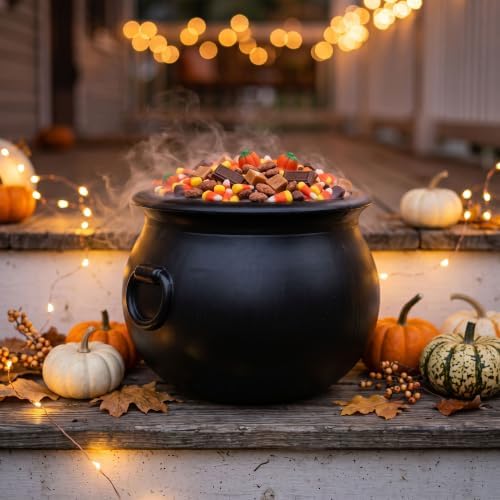 Union Products Black 16 Inch Spooky Witch Cauldron for Indoor and Outdoor Halloween Decoration and Trick or Treat Candy Container, Black