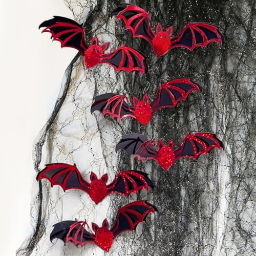12 Pcs Halloween Bats Wall Stickers Red Black 3D Bats Wall Decoration Double Layer Bats Stickers Holiday Gift Decor for Party Home Office Shop Decorations Supplies