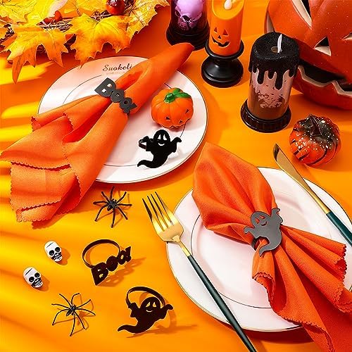 Bokon 8 Pack Halloween Napkin Ring Set, Ghost, Orange