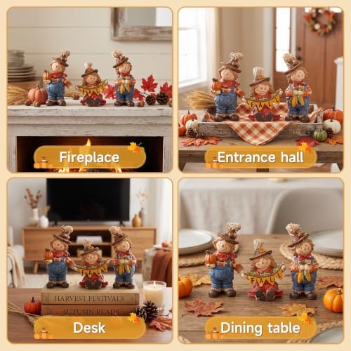 Fall Decorations for Home Scarecrow Decor Figurines Resin Tabletop Statue