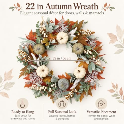 Fall Wreaths for Front Door, Farmhouse Thanksgiving Door Wreath Fall Decor