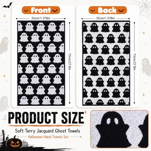 2Pcs Halloween Ghost Hand Towels, Black White Decor for Home/Kitchen/Bath