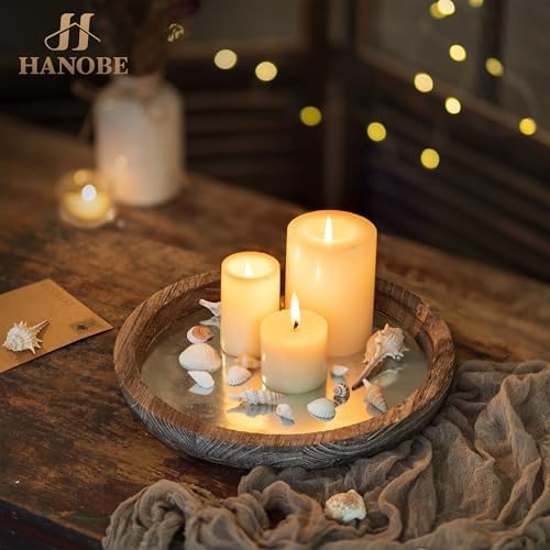 Hanobe Round Wood Candle Holder Trays, Coffee Table Decor for Centerpieces