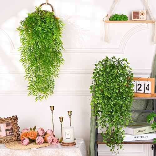 Waipfaru 4Pcs Artificial Hanging Plants, Fake Willow Leaves Vines