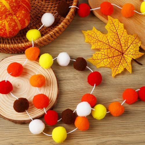 MARFOREVER 4 Pack 26.3 Ft Fall Pom Pom Garlands Hanging Decorations