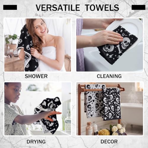 Breling 2 Pcs Halloween Skull Hand Towels Black White Bathroom Towels