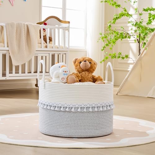 KAKAMAY Large Blanket Basket with Handles, Storage Basket for Living Room