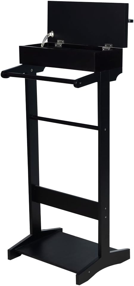 GLSCASA Black Wooden Valet Stand With Small Storage Compartments for Men
