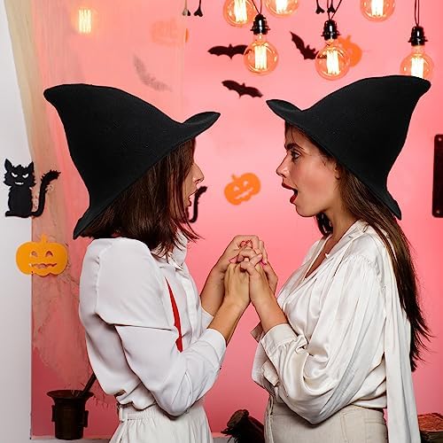Mepase 12 Pcs Halloween Witch Hat Knitted Witch Cap Women Wizard Hat