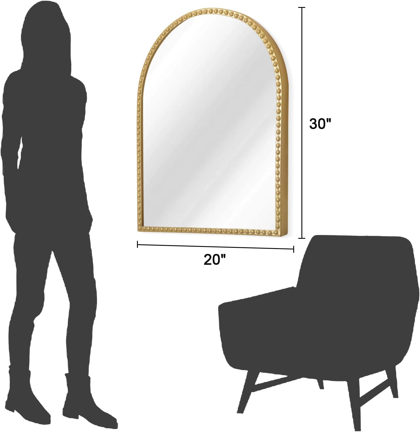 Beaded Framed Metal Accent Wall Mirror Decorative Bathroom Living Room Bedroom / 30"L x 20"W / Gold