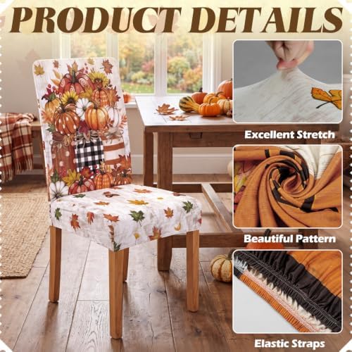Moukeren 6 Pcs Fall Pumpkin Chair Covers Autumn Farmhouse Dining Slipcovers