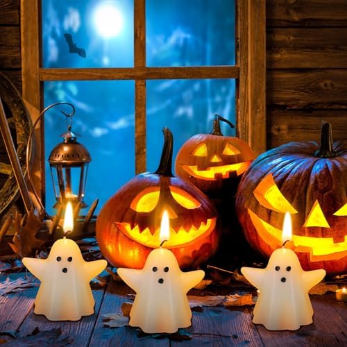 Jutom 10 Pcs Halloween Ghost Candles Mini Ghost Decor, Spooky