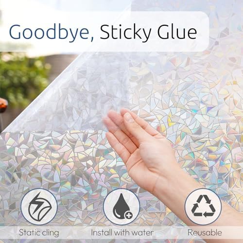 rabbitgoo Rainbow Window Privacy Film, Stained Glass Cling, 29.5" x 78.7"