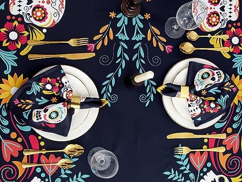 YiHomer Day of The Dead Halloween Tabletop - Dia De Los Muertos Floral Skeleton Mask, Cinco De Mayo Mexican Fiesta Party Home Kitchen Dining Room Decor, Sugar Skull, Napkin Set, 20 x 20