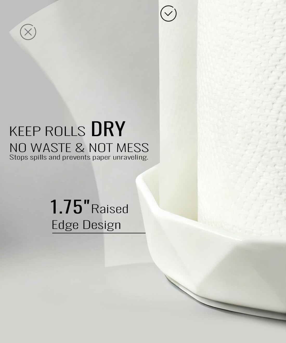 Paper Towel Holder, Ceramic Base Water Resistant, Fits Large Rolls, Black | Easy to Clean and Built to Last,Standing
