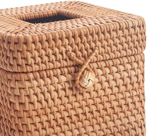 Rattan Tissue Box Cover Woven Facial Napkin Holder Square / Natural / 5.7 x 5.7 x 5.5