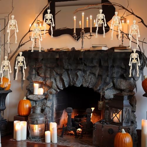 Mini Skeleton Figurines 8 Pcs Plastic Small Skeleton Halloween Decoration