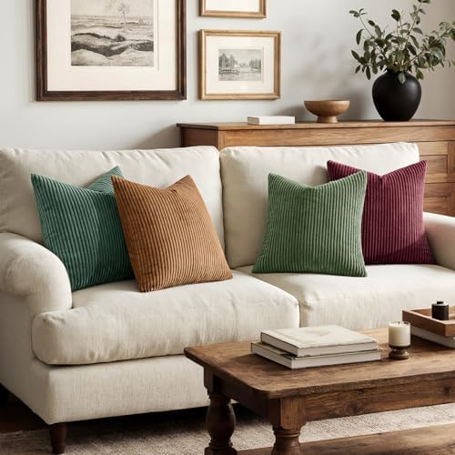 MIULEE Soft Corduroy Decorative Throw Pillow Covers Christmas Green 18x18