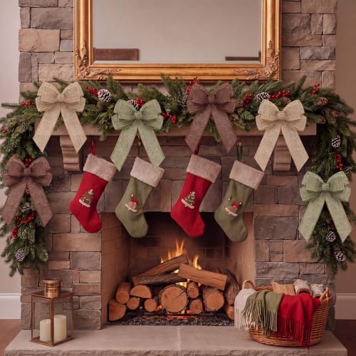 Xinnun 6 Pcs Christmas Burlap Bows Wreath Bows,Neutral Style,Neutral Color