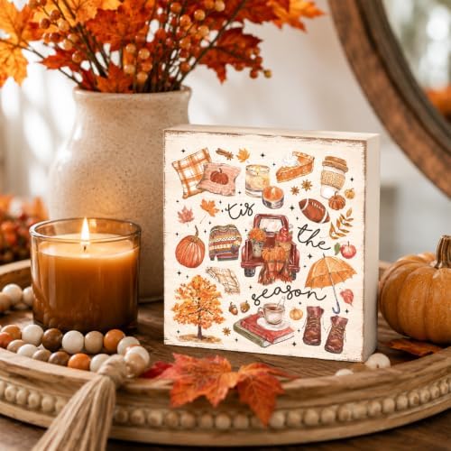 Fall Decorations for Home Kiss the Season Wood Sign Fall Wall Art