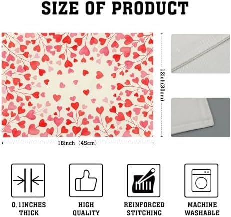 Valentines Day Placemats Set of 4 18x12 Inch Red and Pink Heart Linen Place Mats Heat-Resistant Washable Wipeable Galentines Table Mat for Party Kitchen Dining Dinner Table Home Decor