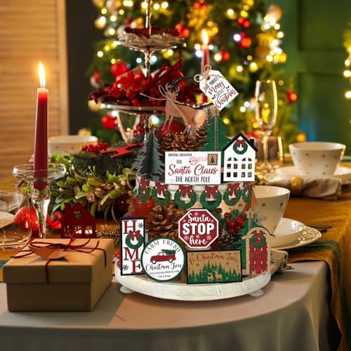 Funnymoom 17 Pcs Christmas Tiered Tray Decor Winter Tiered Tray Decor Set